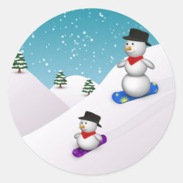 かわいいスノーボード雪だるま ラウンドシール