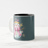 かわいいスノーマンの冬の休日のクリスマス ツートーンマグカップ (正面左)