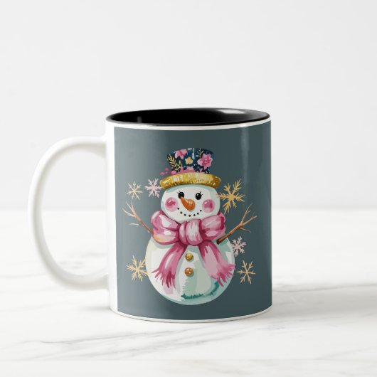 かわいいスノーマンの冬の休日のクリスマス ツートーンマグカップ (左)