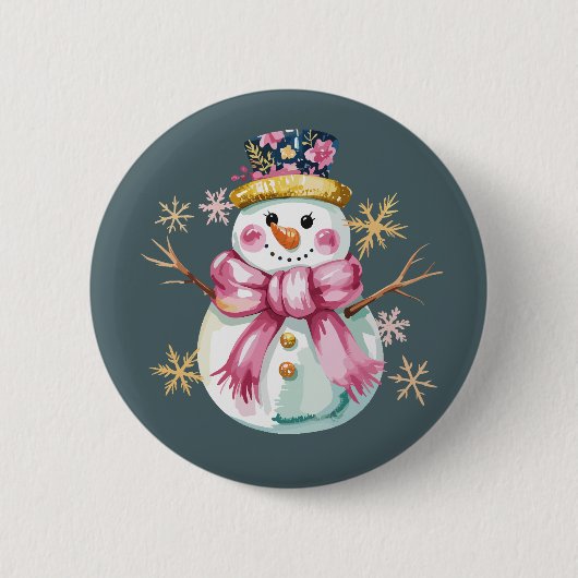 かわいいスノーマンの冬の休日のクリスマス 缶バッジ (正面)