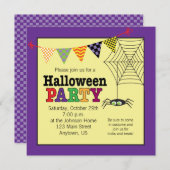 かわいいスパイダーカラフルハローウィンパーティ 招待状 (正面/裏面)