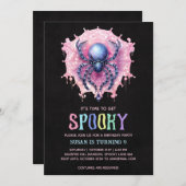 かわいいスパイダーハロウィーン誕生日パーティー 招待状 (正面/裏面)
