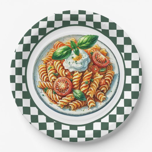 かわいいスパイラルパスタのディナー ペーパープレート (正面)
