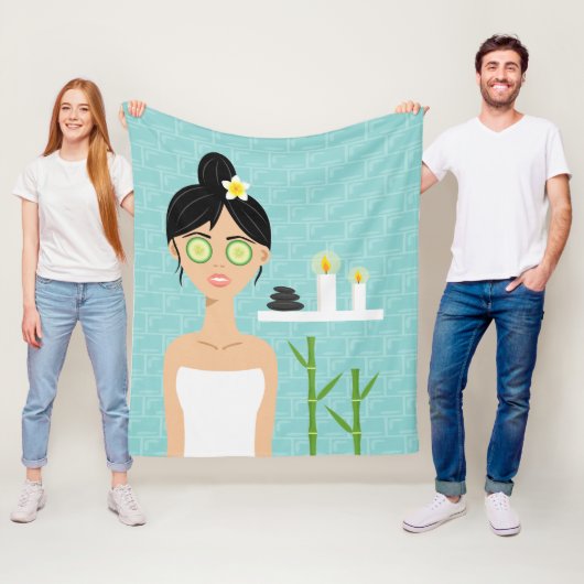 かわいいスパウーマンインブルーバスルームイラストレーション フリースブランケット (インサイチュ)