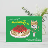 かわいいスパゲッティキッズ1st誕生日パーティーかわいい 招待状 (スタンド正面)