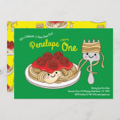 かわいいスパゲッティキッズ1st誕生日パーティーかわいい 招待状 (正面/裏面)