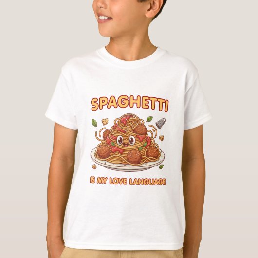 かわいいスパゲッティ・ラブ・ランゲージ・アート Tシャツ (正面)