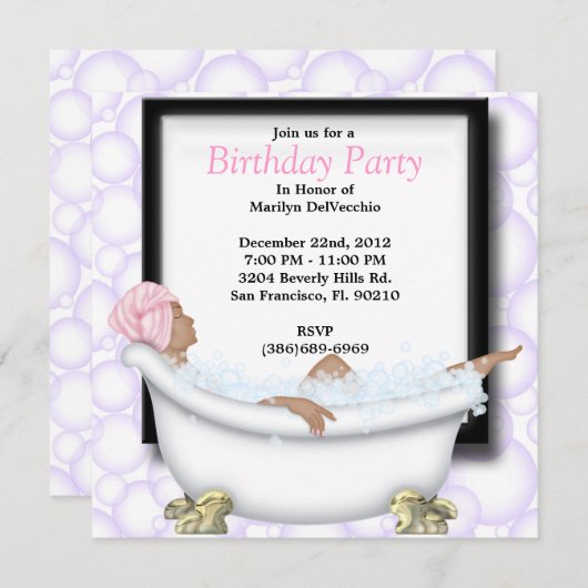 かわいいスパバスマッサージと美しいパーティー 招待状 (正面/裏面)