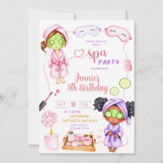かわいいスパパーティーガール誕生日 招待状 (正面)
