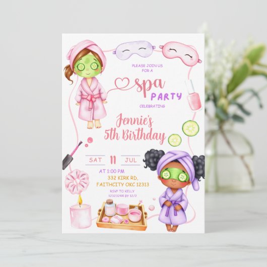 かわいいスパパーティーガール誕生日 招待状 (スタンド正面)