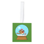 かわいいスパロウのサッカー遊姿のスノーグローブ キューブオーナメント (正面)