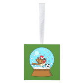 かわいいスパロウのサッカー遊姿のスノーグローブ キューブオーナメント (右)