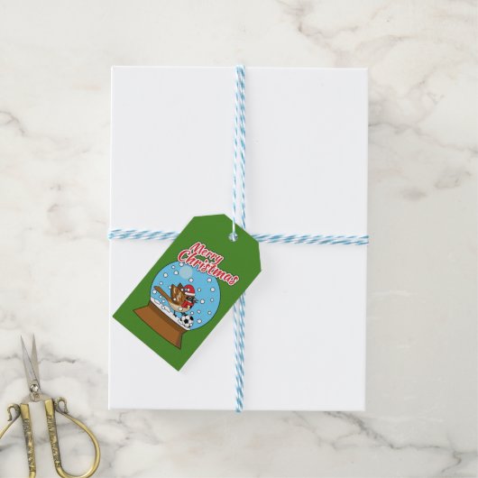 かわいいスパロウのサッカー遊姿のスノーグローブ ギフトタグ (より糸付き)