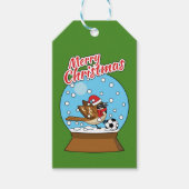 かわいいスパロウのサッカー遊姿のスノーグローブ ギフトタグ (正面)