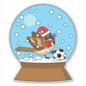 かわいいスパロウのサッカー遊姿のスノーグローブ シール (正面)