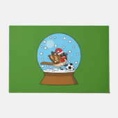 かわいいスパロウのサッカー遊姿のスノーグローブ ドアマット (正面)