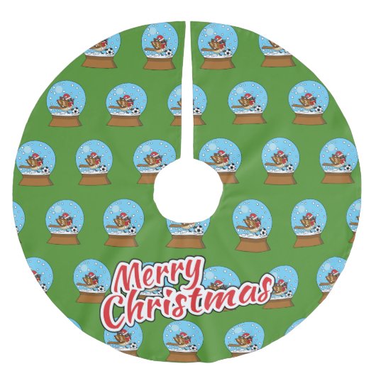 かわいいスパロウのサッカー遊姿のスノーグローブ ブラッシュドポリエステルツリースカート (正面)