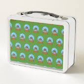 かわいいスパロウのサッカー遊姿のスノーグローブ メタルランチボックス (裏面)