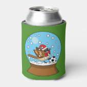 かわいいスパロウのサッカー遊姿のスノーグローブ 缶クーラー (缶正面)