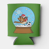 かわいいスパロウのサッカー遊姿のスノーグローブ 缶クーラー (正面)