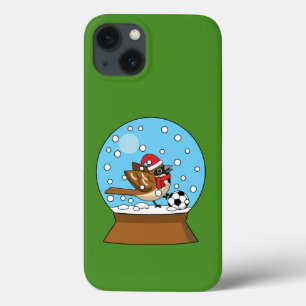 かわいいスパロウのサッカー遊姿のスノーグローブ iPhone 13ケース