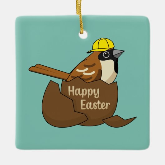 かわいいスパローチョコレートエッグハッピーイースター セラミックオーナメント (正面)
