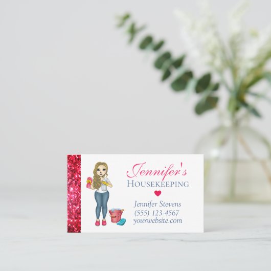 かわいいスパーキーのメイドハウス清掃サービス 名刺 (スタンド正面)