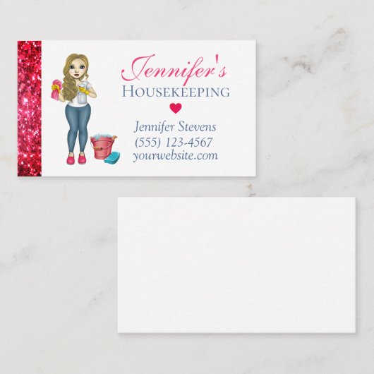 かわいいスパーキーのメイドハウス清掃サービス 名刺 (正面/裏面)