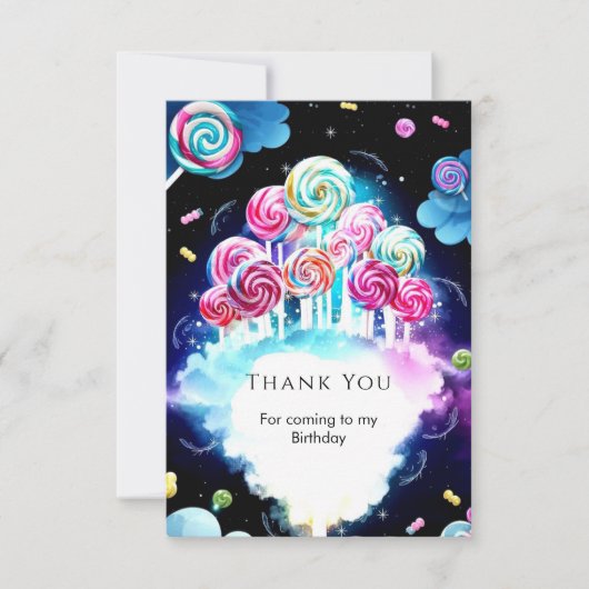かわいいスパークリングキャンディーランドの誕生日 サンキューカード (正面)
