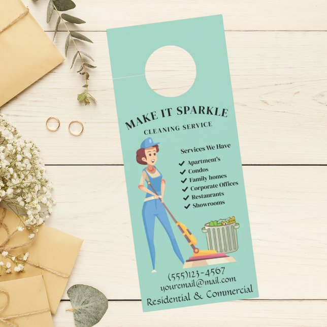 かわいいスパークルカートメイドクリーニングサービス ドアノブサイン (クリエイターアップロード済み)