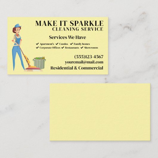 かわいいスパークルカートメイドクリーニングサービス 名刺 (正面/裏面)