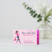 かわいいスパークル漫画メイドハウスクリーニングサービス 名刺 (スタンド正面)