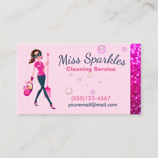 かわいいスパークル漫画メイドハウスクリーニングサービス 名刺 (正面)