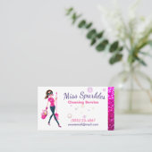 かわいいスパークル漫画メイドハウスクリーニングサービス 名刺 (スタンド正面)