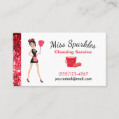 かわいいスパークル漫画メイドハウスクリーニングサービスB 名刺 (正面)