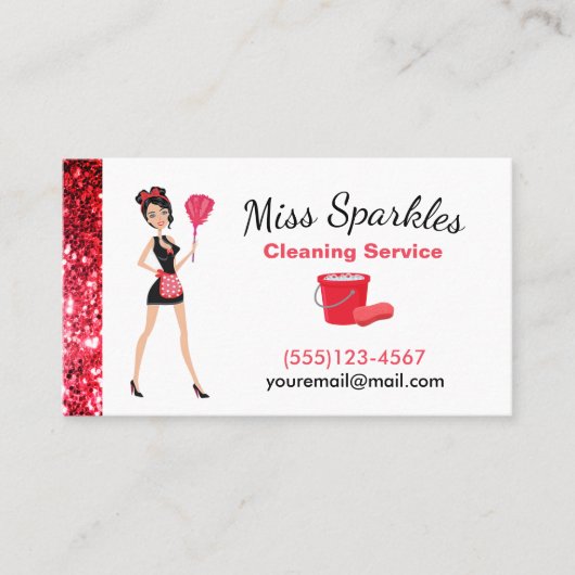 かわいいスパークル漫画メイドハウスクリーニングサービスB 名刺 (正面)