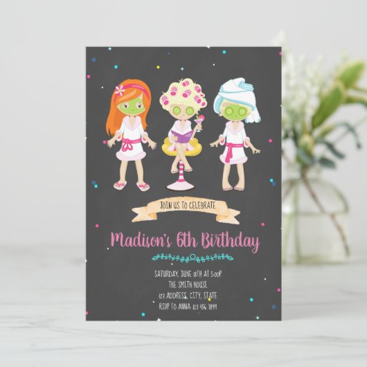 かわいいスパ誕生日パーティーの招待 招待状 (スタンド正面)