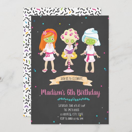 かわいいスパ誕生日パーティーの招待 招待状 (正面/裏面)