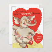 かわいいスピニングエレファントバレンタインヴィンテージ シーズンポストカード (正面/裏面)