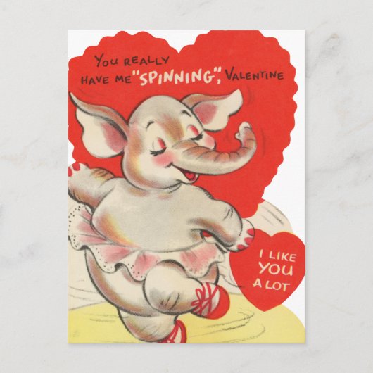 かわいいスピニングエレファントバレンタインヴィンテージ シーズンポストカード (正面)