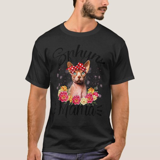 かわいいスフィンクスのママフラワー猫 Tシャツ (正面)