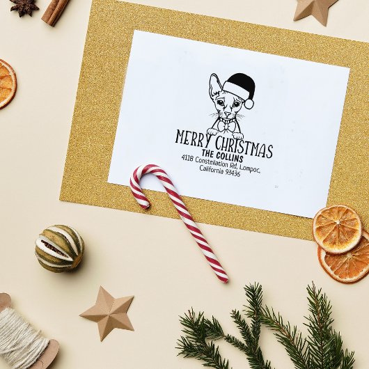 かわいいスフィンクス猫差出人住所クリスマス ラバースタンプ