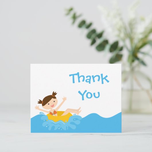かわいいスプラッシュガールのプールパーティー感謝していようはがき ポストカード (スタンド正面)