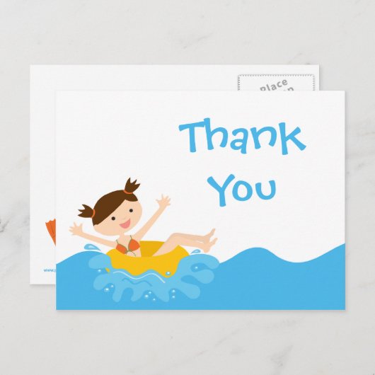 かわいいスプラッシュガールのプールパーティー感謝していようはがき ポストカード (正面/裏面)