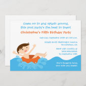 かわいいスプラッシュボーイのプールパーティーの誕生日の招待 招待状 (正面/裏面)