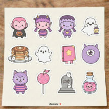 かわいいスプーキーな小さなモンスターとお菓子のステッカー