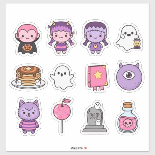 かわいいスプーキーな小さなモンスターとお菓子のステッカー シール (シート)