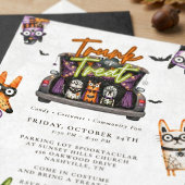 かわいいスプーキーウォーターカラーのトランクオアトリートハロウィン 招待状