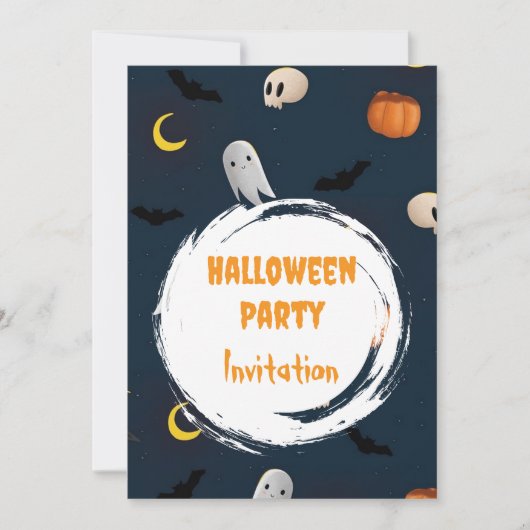 かわいいスプーキー ハロウィンパーティー招待状 ダークブルー (正面)