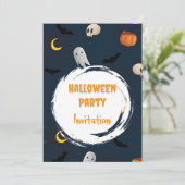 かわいいスプーキー ハロウィンパーティー招待状 ダークブルー (スタンド正面)